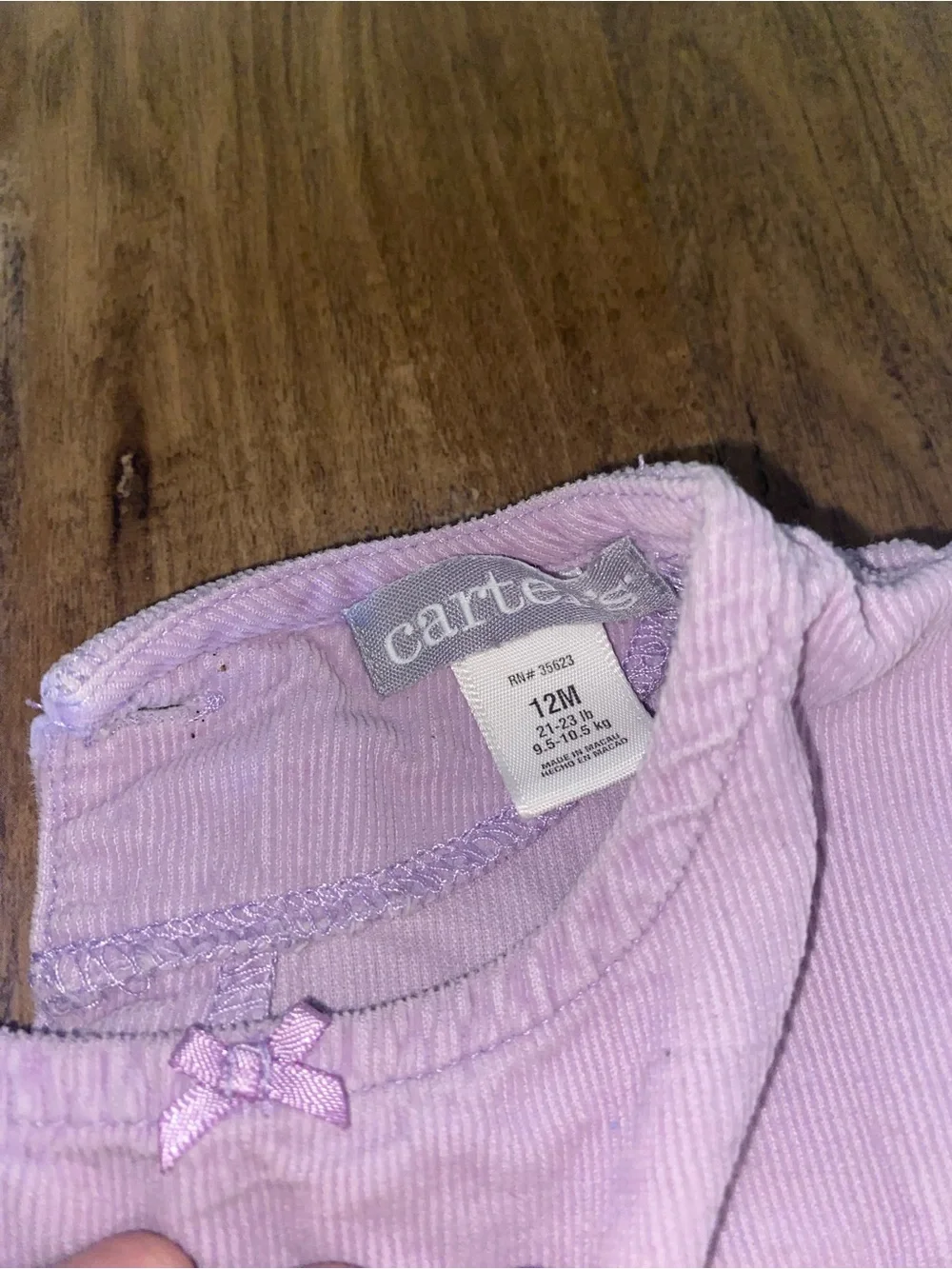 Carter’s Baby Girl Lavender Corduroy Floral Romper 12M Embroidered One Piece